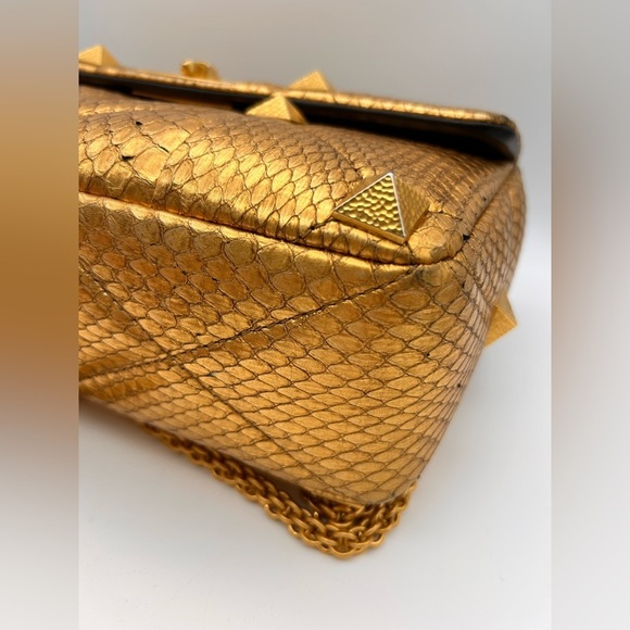 Valentino Roman Stud metallic gold python leather Bag Large Full Set - Picture 9 of 16